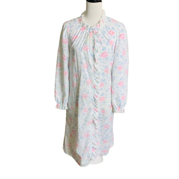 VTG Miss Elaine Womens Nightgown Size XS Floral Snap Front Long Sleeve Pockets - Picture 1 of 13